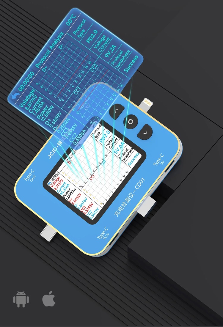 تستر و آنالایزر شارژ حرفه ای آیفون و اندروید JCID CD01