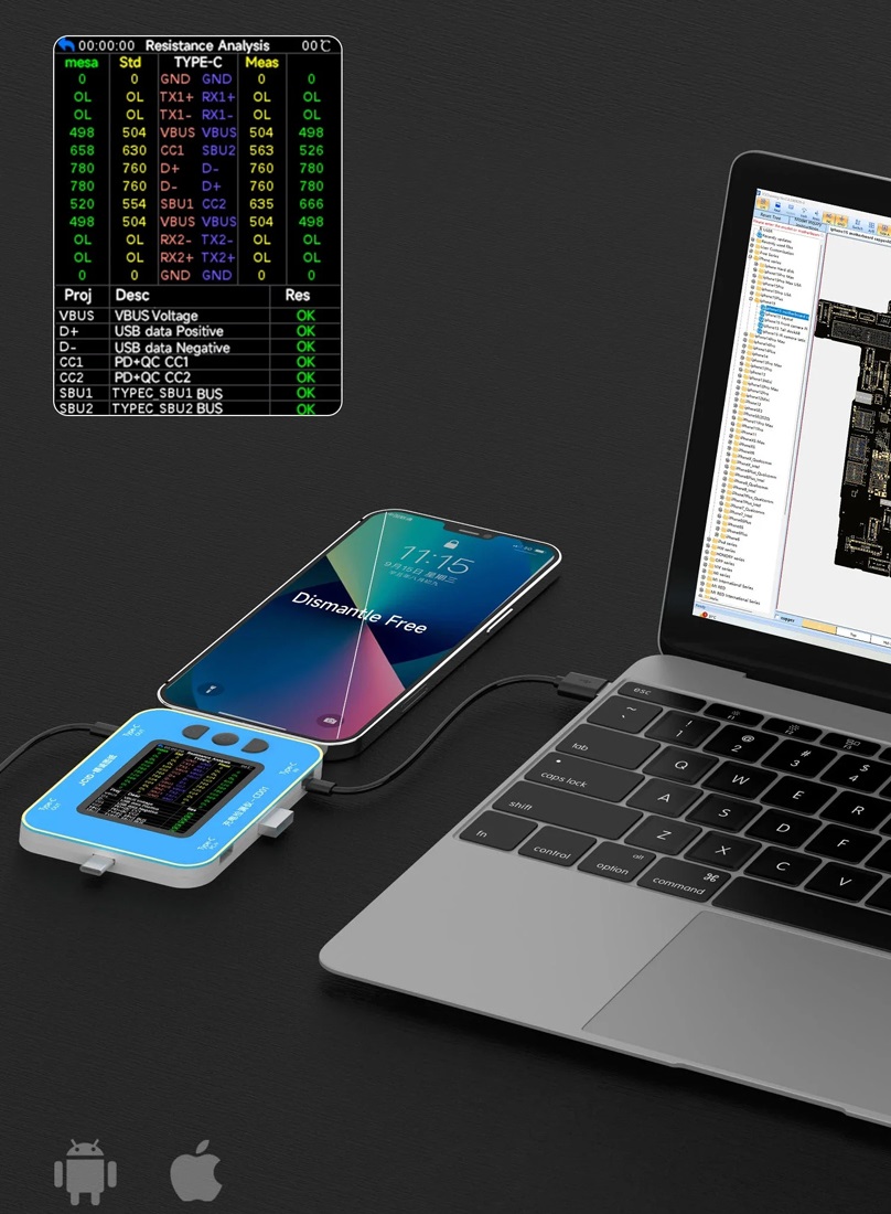 تستر و آنالایزر شارژ حرفه ای آیفون و اندروید JCID CD01