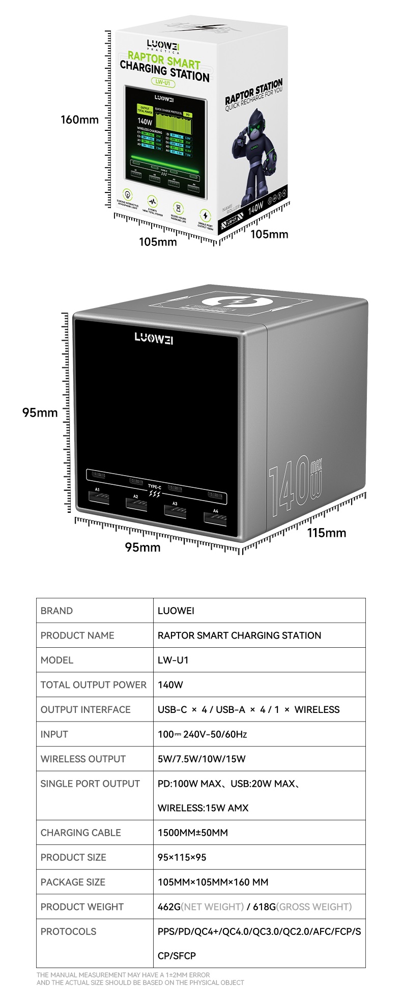 مولتی شارژر 8 پورت وایرلس دار 140 وات لووی Luowei LW-U1