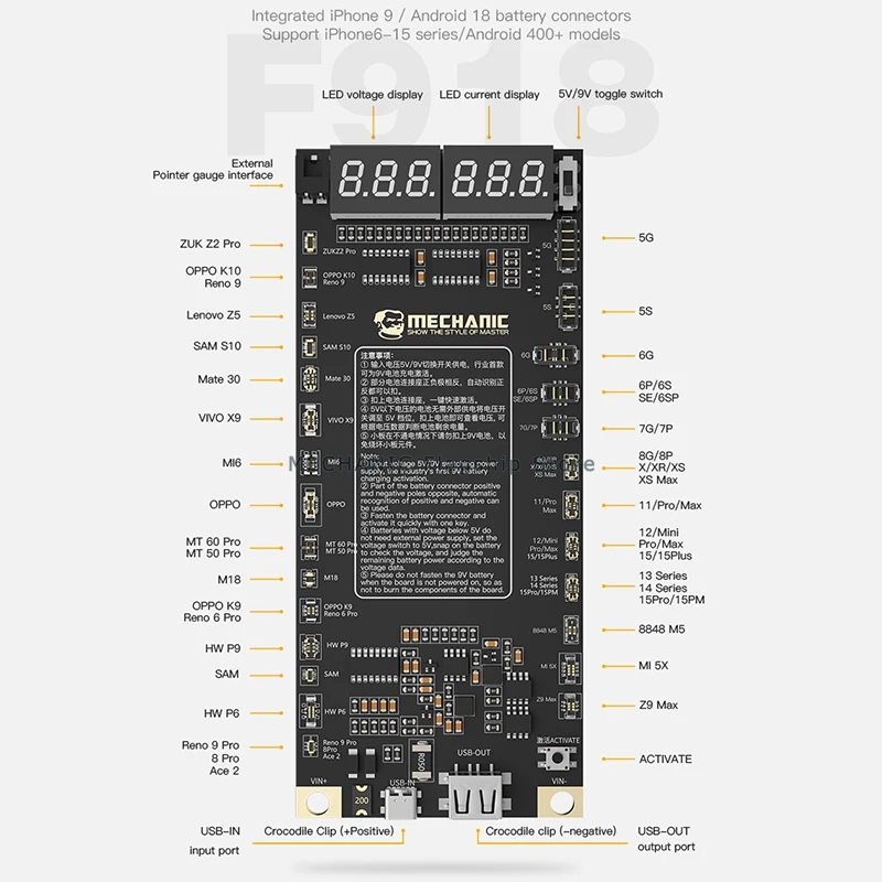کیت تستر باتری آیفون و اندروید مکانیک MECHANIC F918